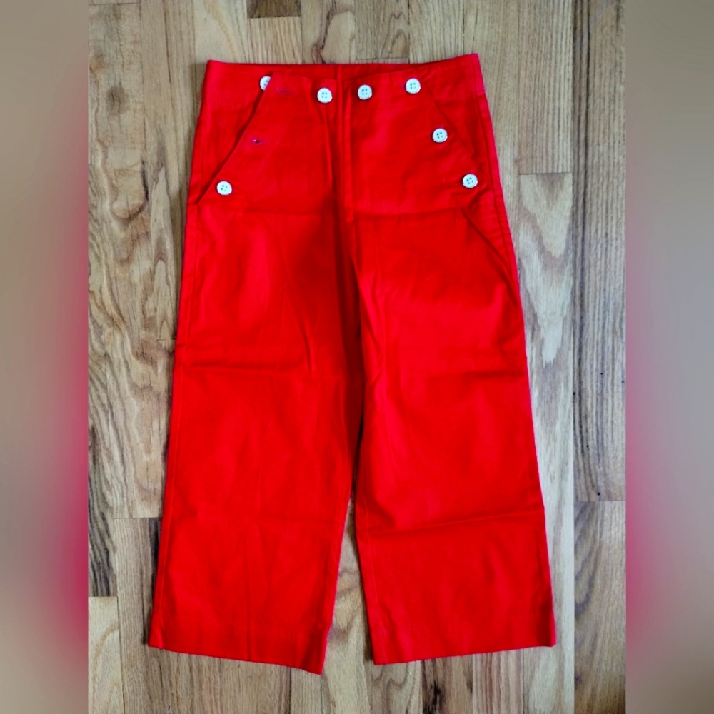 Bright Red Wide-Leg Pants with Button Accents 6